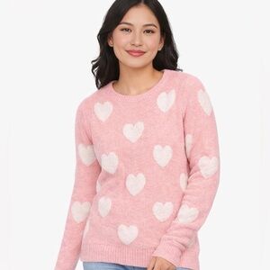 cupcakes & cashmere Pink Heart Crewneck Sweater